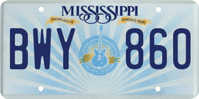MS license plate BWY860