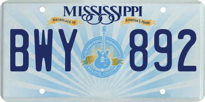 MS license plate BWY892