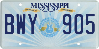 MS license plate BWY905