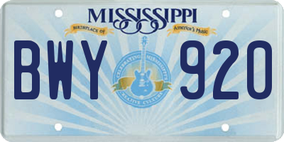 MS license plate BWY920