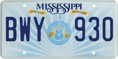 MS license plate BWY930