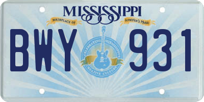 MS license plate BWY931