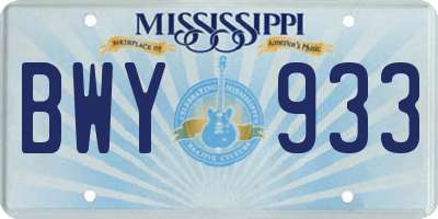 MS license plate BWY933