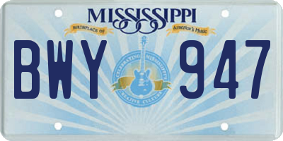 MS license plate BWY947