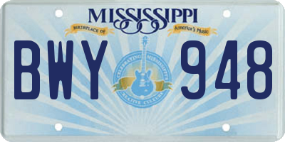 MS license plate BWY948