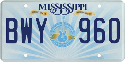 MS license plate BWY960