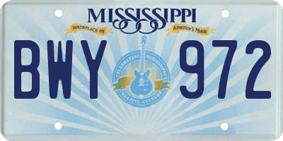 MS license plate BWY972