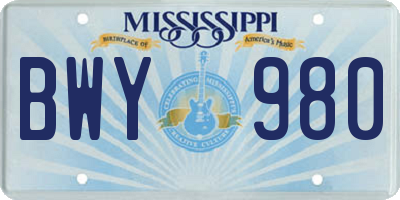 MS license plate BWY980