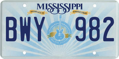 MS license plate BWY982