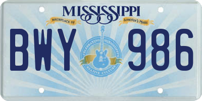 MS license plate BWY986