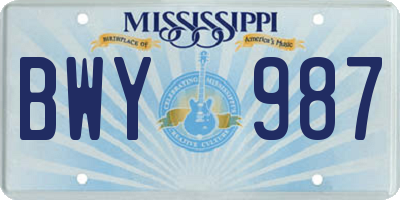 MS license plate BWY987