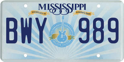 MS license plate BWY989