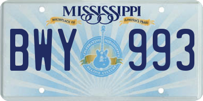 MS license plate BWY993