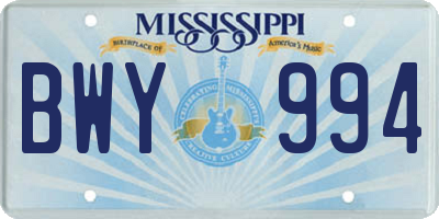 MS license plate BWY994