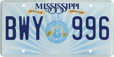 MS license plate BWY996