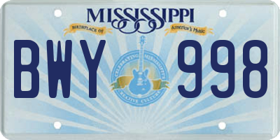 MS license plate BWY998