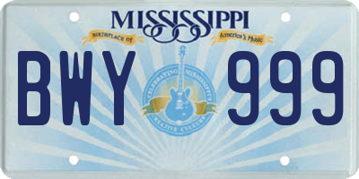 MS license plate BWY999