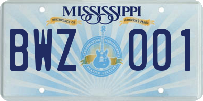 MS license plate BWZ001