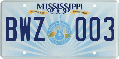 MS license plate BWZ003