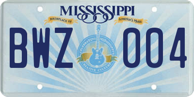 MS license plate BWZ004