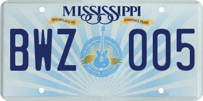 MS license plate BWZ005