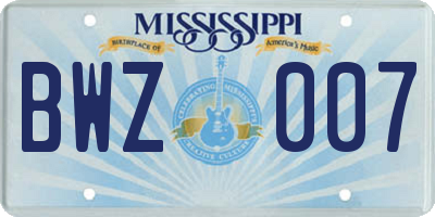 MS license plate BWZ007