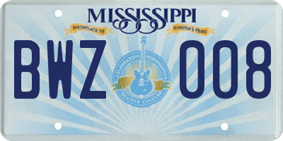 MS license plate BWZ008