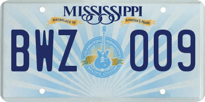 MS license plate BWZ009