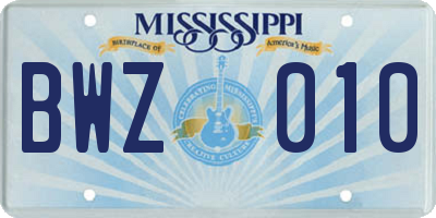MS license plate BWZ010