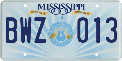 MS license plate BWZ013