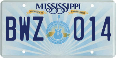 MS license plate BWZ014