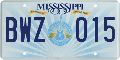 MS license plate BWZ015