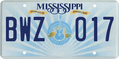MS license plate BWZ017