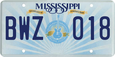 MS license plate BWZ018