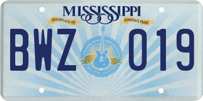 MS license plate BWZ019