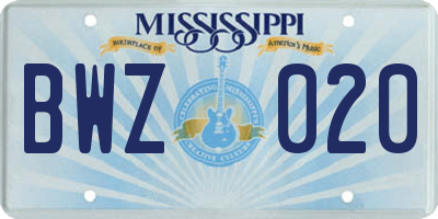 MS license plate BWZ020