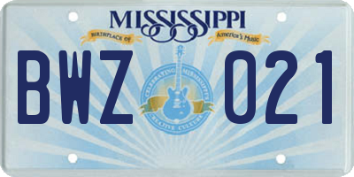 MS license plate BWZ021