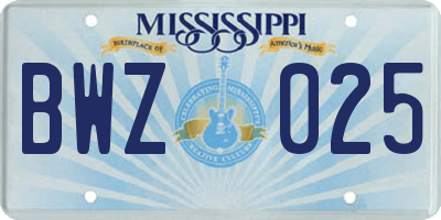 MS license plate BWZ025