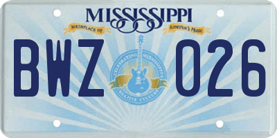 MS license plate BWZ026