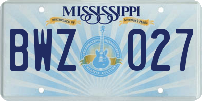 MS license plate BWZ027