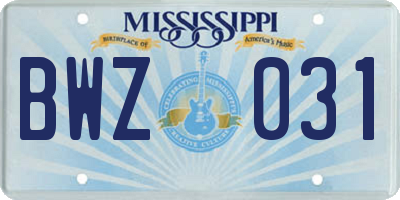 MS license plate BWZ031