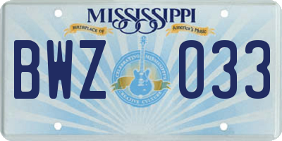 MS license plate BWZ033
