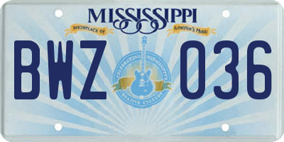 MS license plate BWZ036