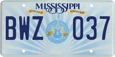 MS license plate BWZ037