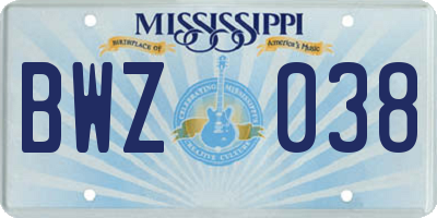 MS license plate BWZ038