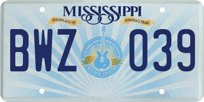 MS license plate BWZ039