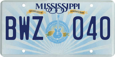 MS license plate BWZ040