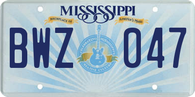 MS license plate BWZ047