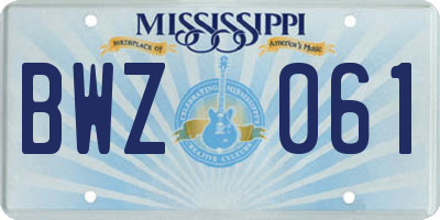 MS license plate BWZ061