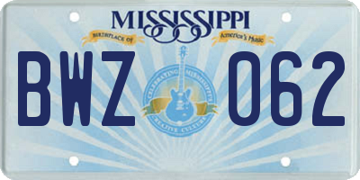 MS license plate BWZ062